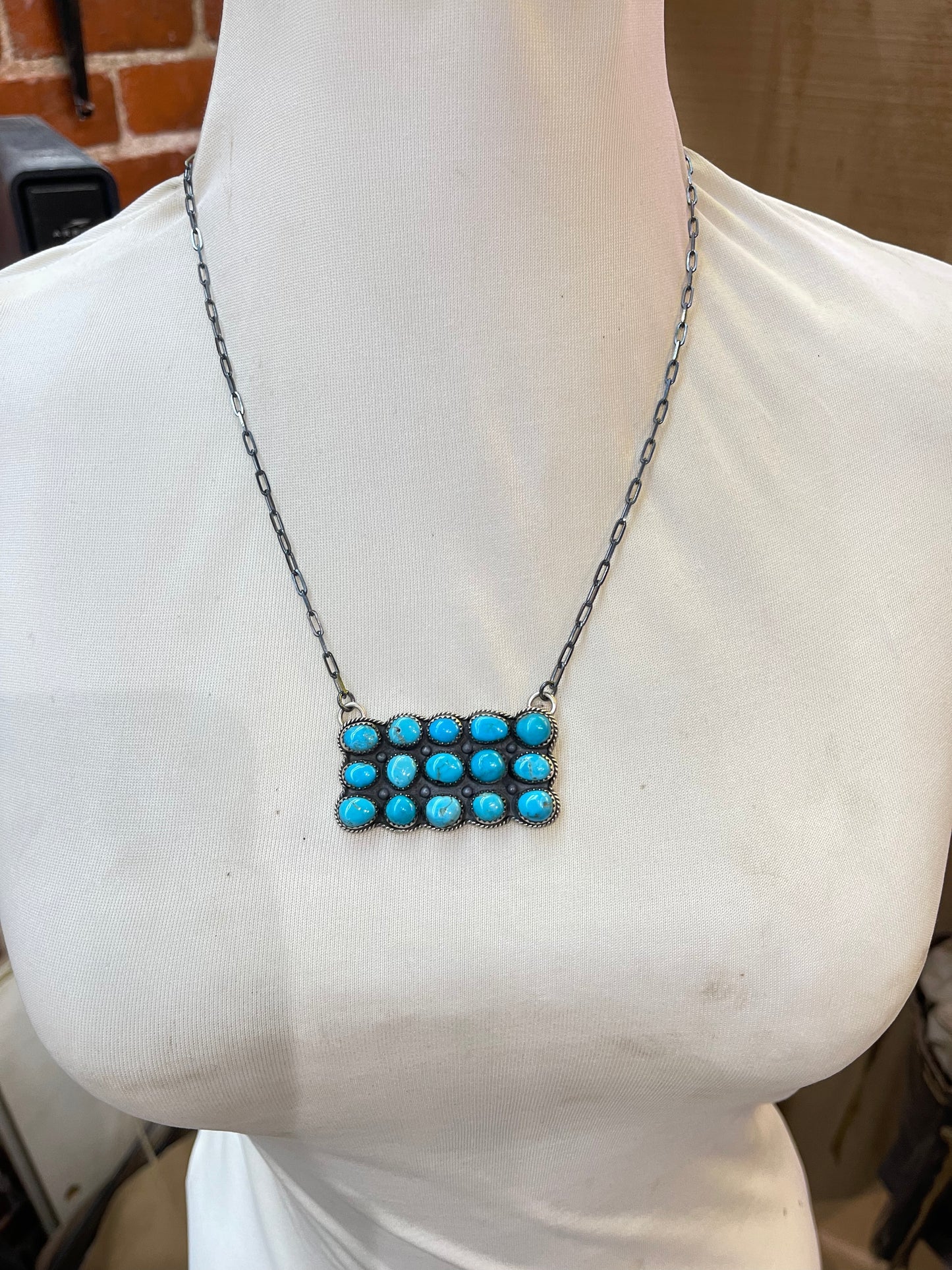 20” Natural Sleeping Beauty Turquoise Necklace w/ Sawtooth edge