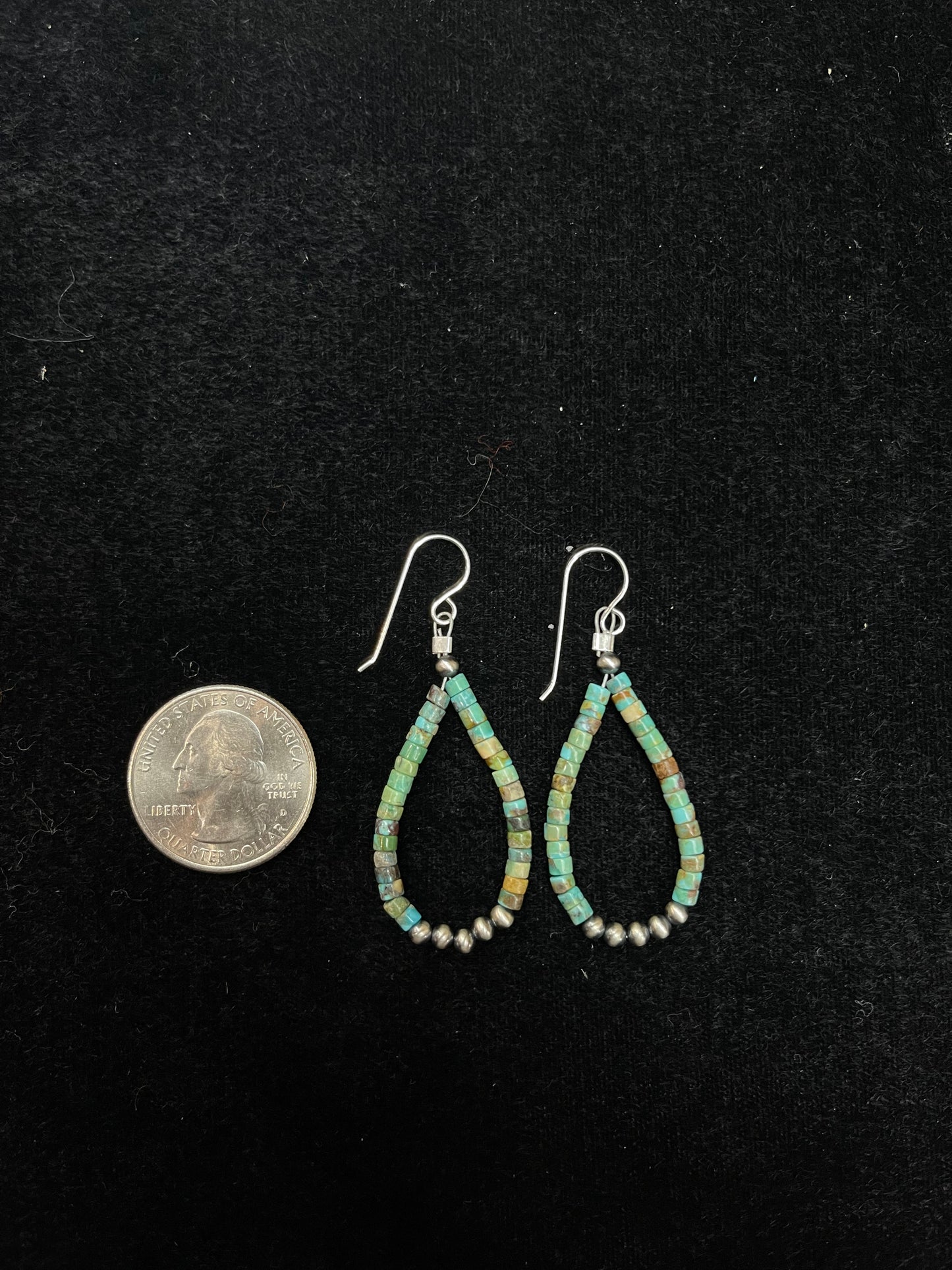 Turquoise Heishi Bead Teardrop Hoop Earrings with 3mm Silver Beads