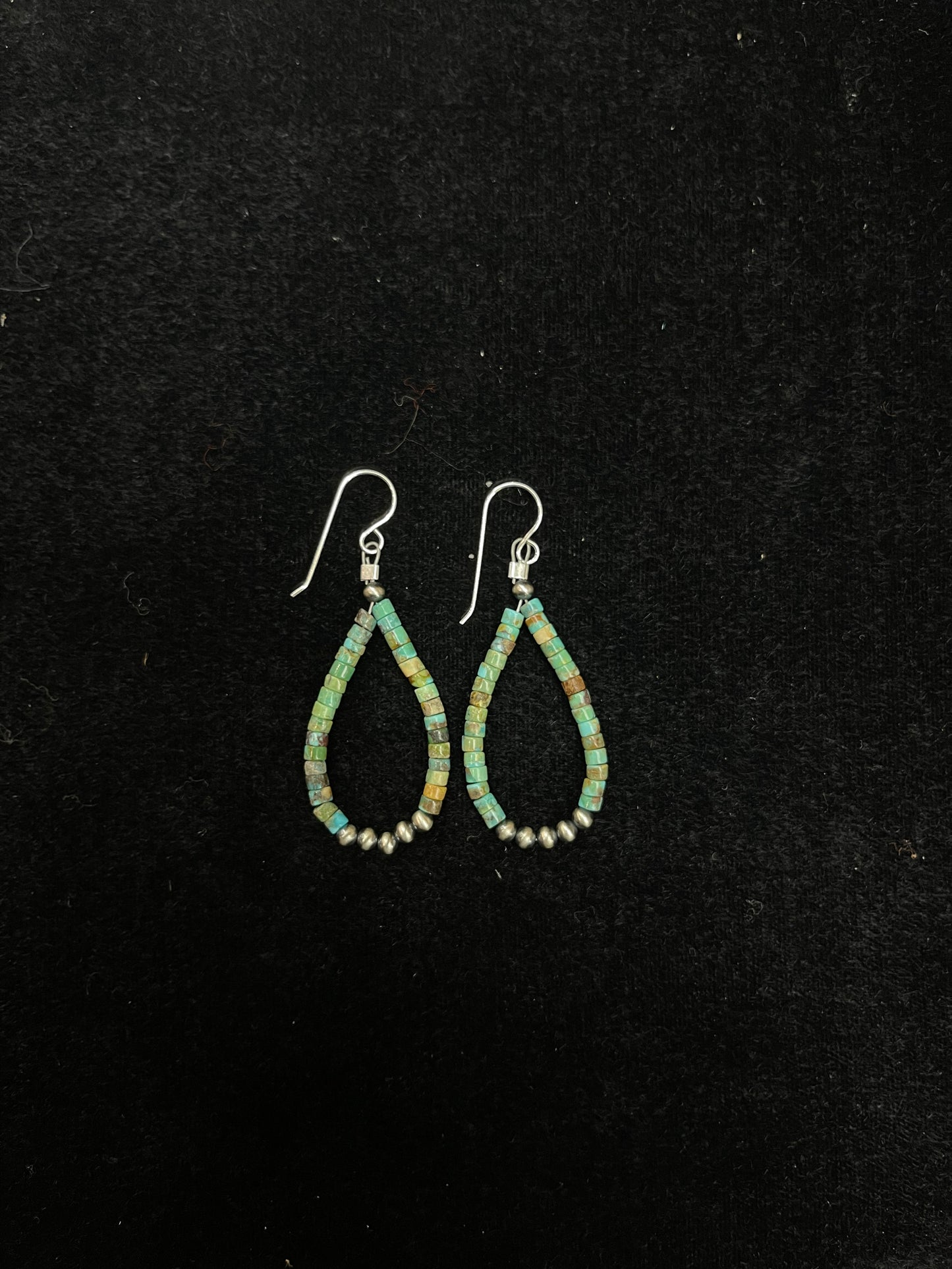 Turquoise Heishi Bead Teardrop Hoop Earrings with 3mm Silver Beads