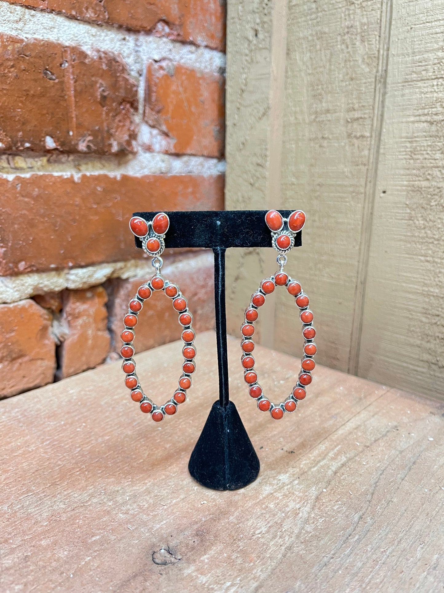 Red Coral Post Dangle Earrings