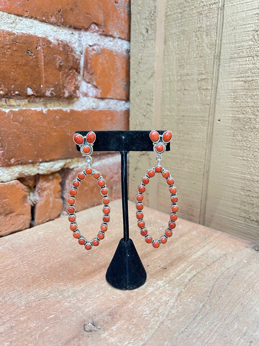 Red Coral Post Dangle Earrings