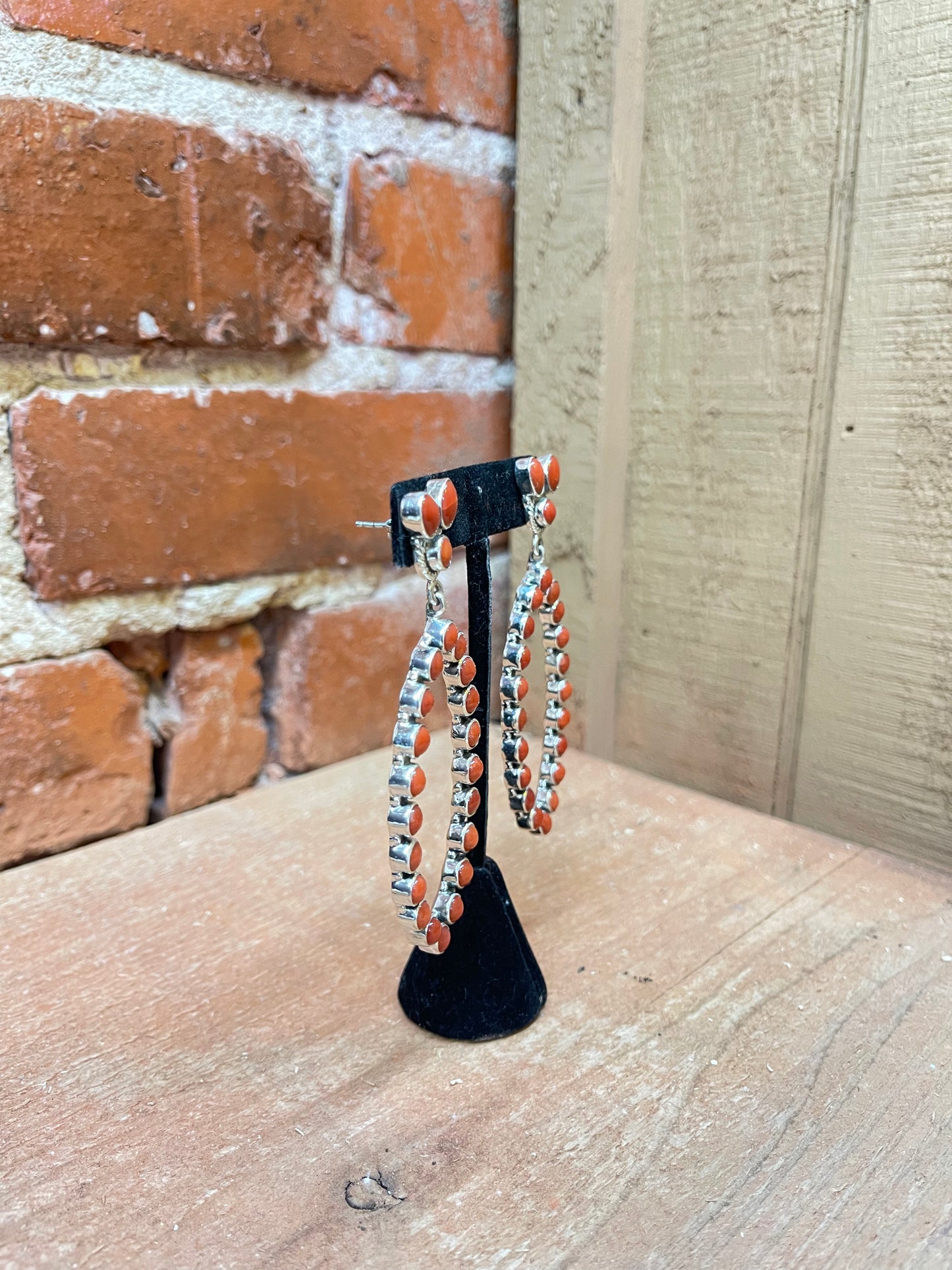 Red Coral Post Dangle Earrings