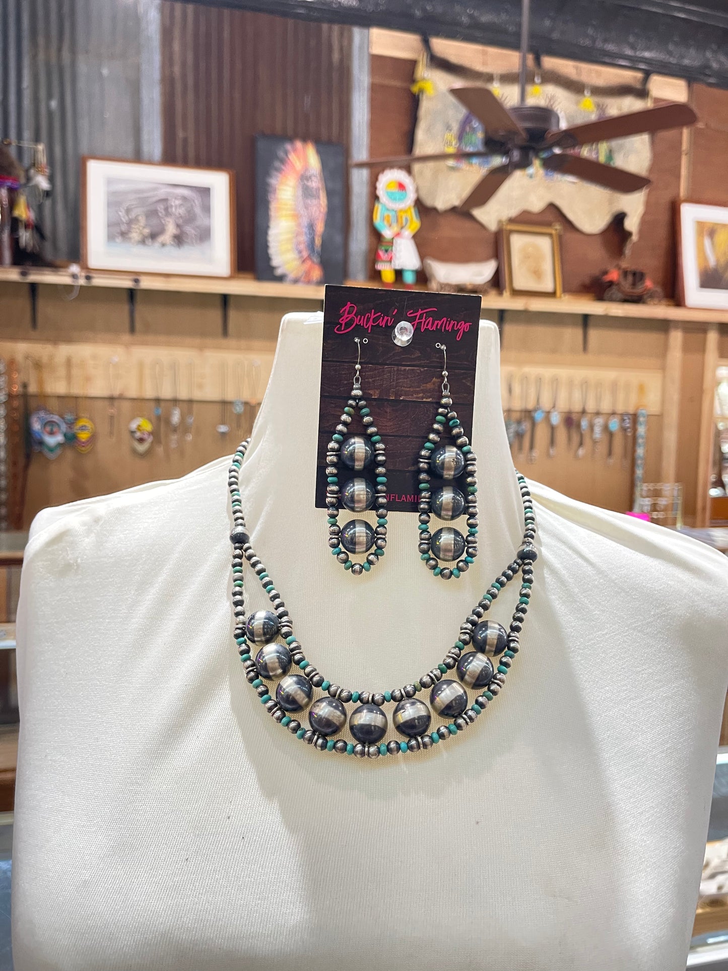 Navajo Pearl & Turquoise Necklace, Earring, and Bracelet Set
