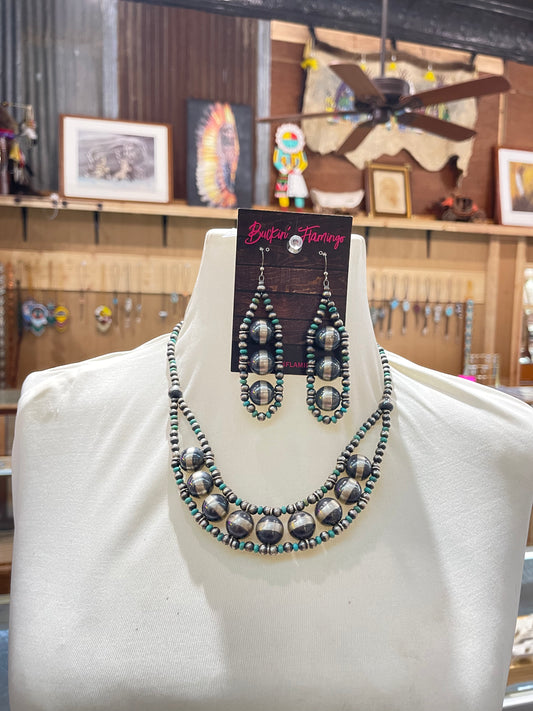 Navajo Pearl & Turquoise Necklace, Earring, and Bracelet Set