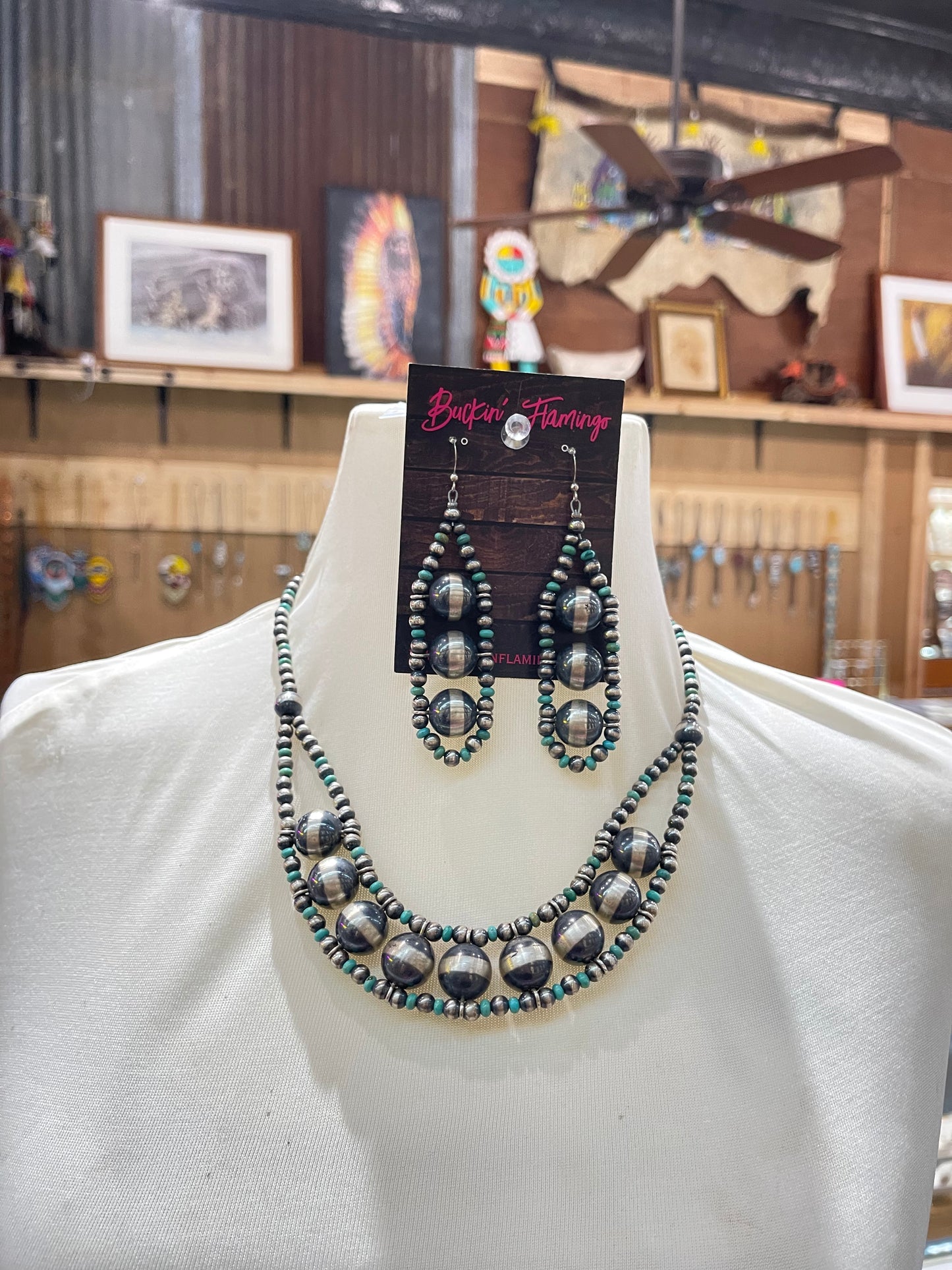 Navajo Pearl & Turquoise Necklace, Earring, and Bracelet Set
