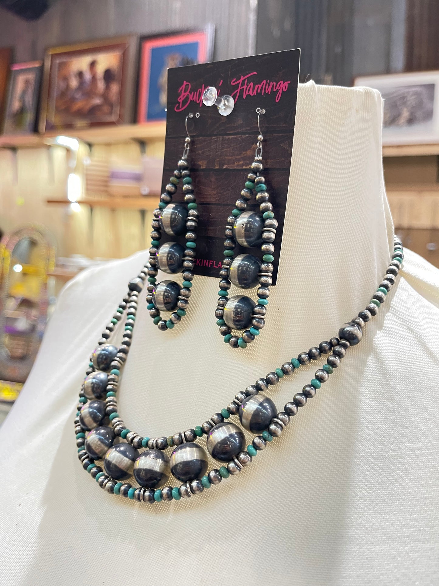 Navajo Pearl & Turquoise Necklace, Earring, and Bracelet Set