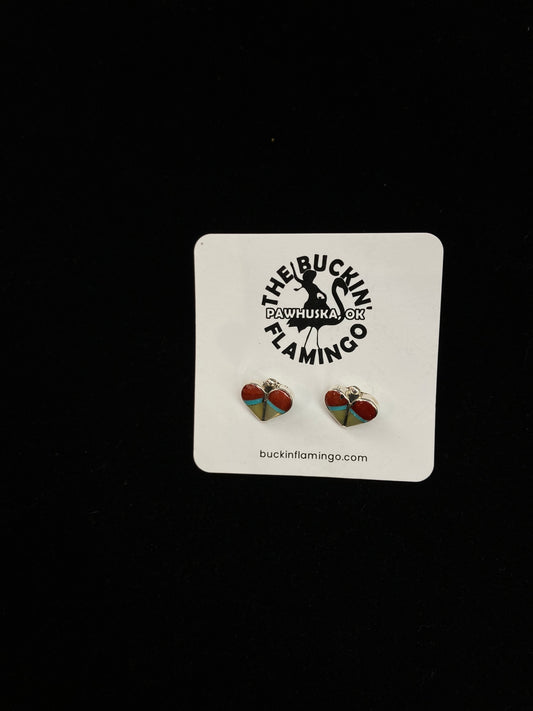 Red Zuni Inlay Post Heart Earrings