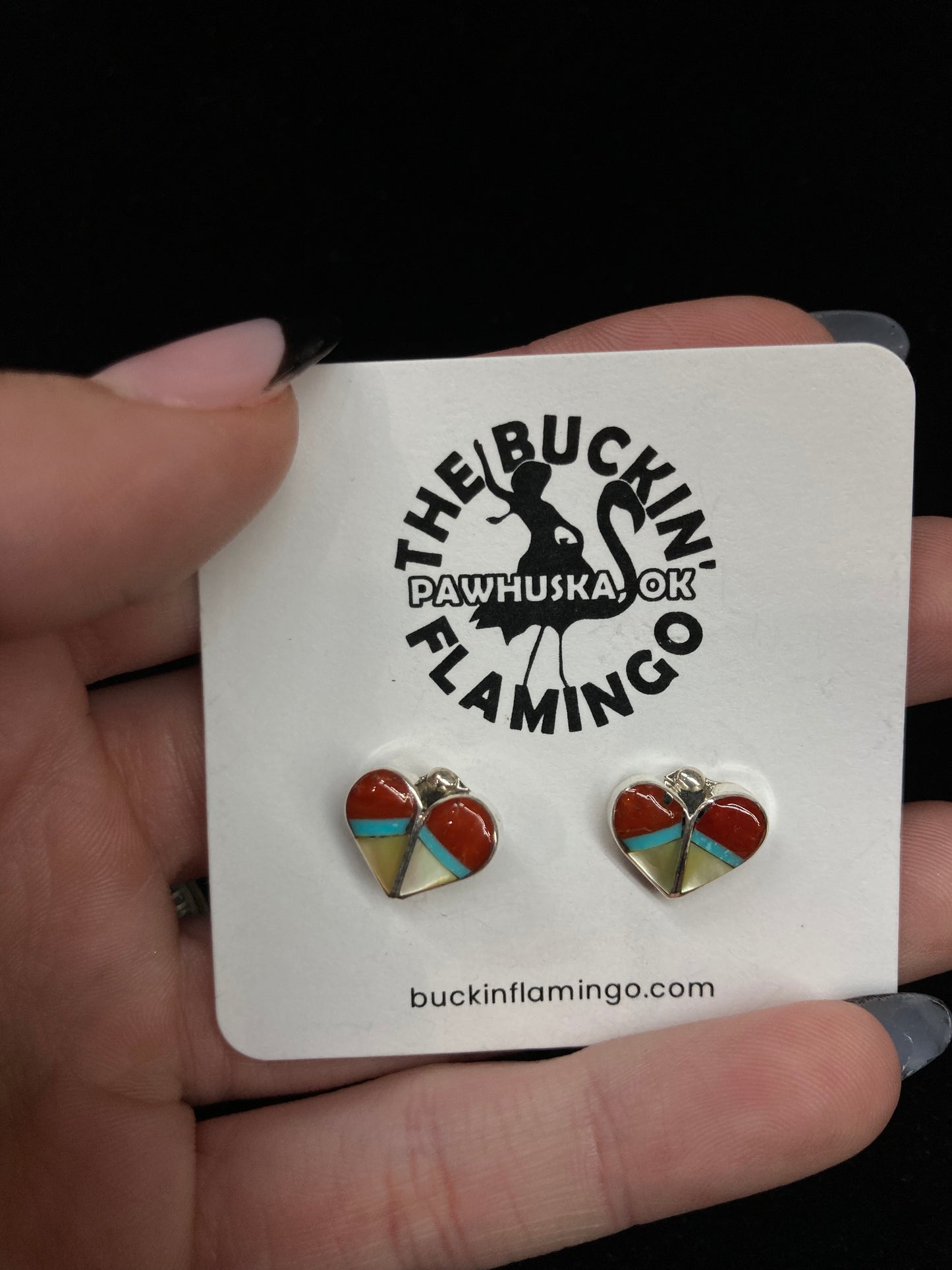 Red Zuni Inlay Post Heart Earrings