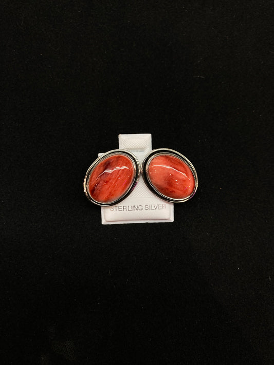 Red Spiny Oyster Shell Oval Post Earrings