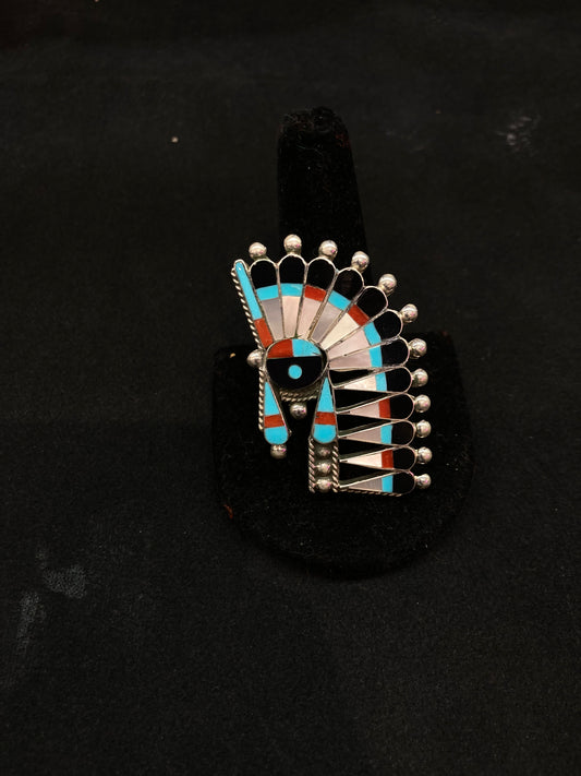 9.5 Inlayed Native American Head Dress Ring