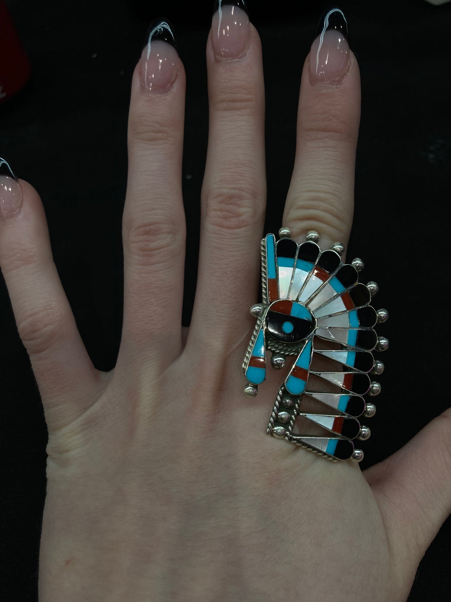 9.5 Inlayed Native American Head Dress Ring
