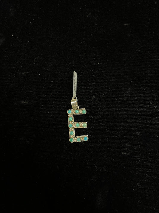 "E" Turquoise Pendant by Scott Skeets, Navajo