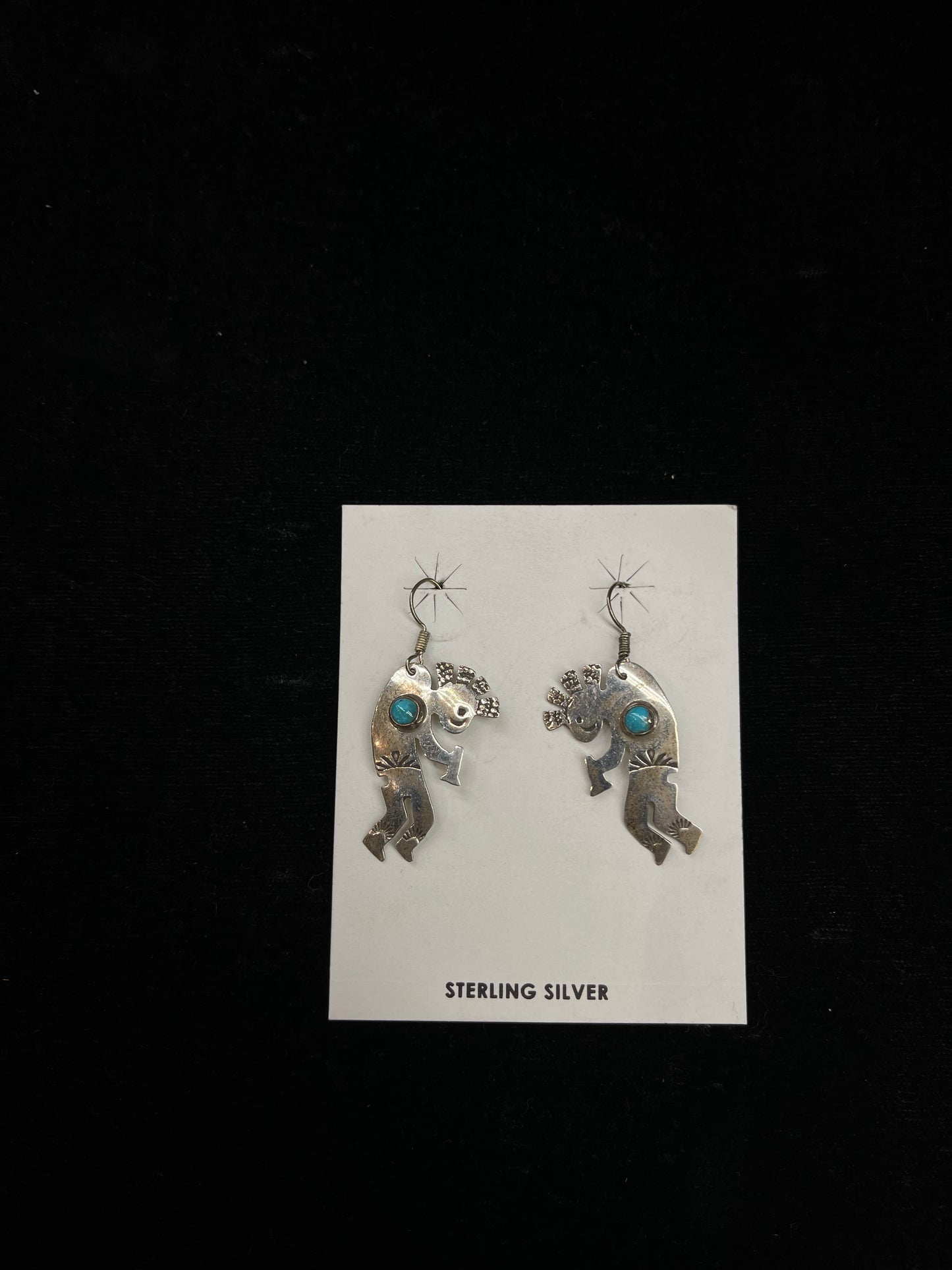 Kokopelli and Sleeping Beauty Turquoise Dangle Earring