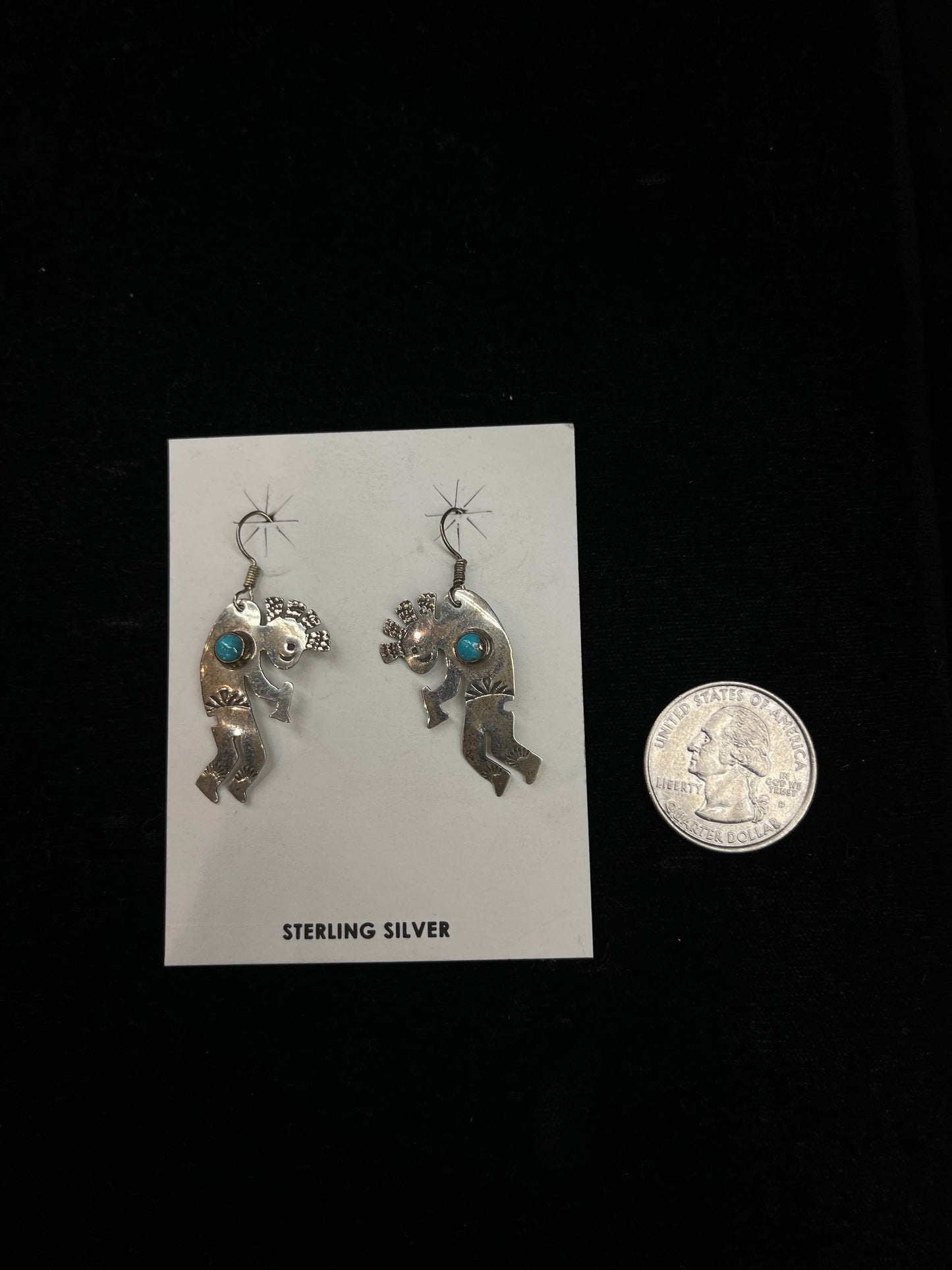 Kokopelli and Sleeping Beauty Turquoise Dangle Earring