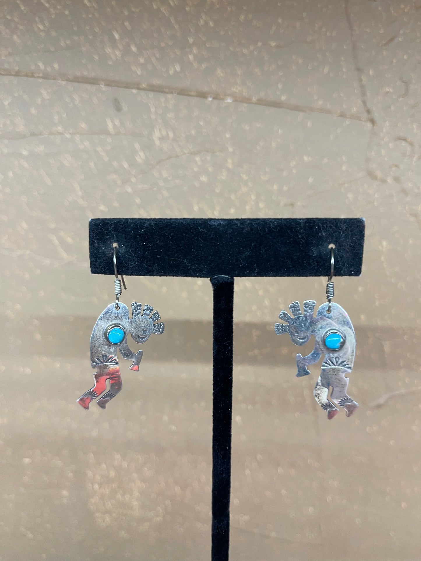 Kokopelli and Sleeping Beauty Turquoise Dangle Earring