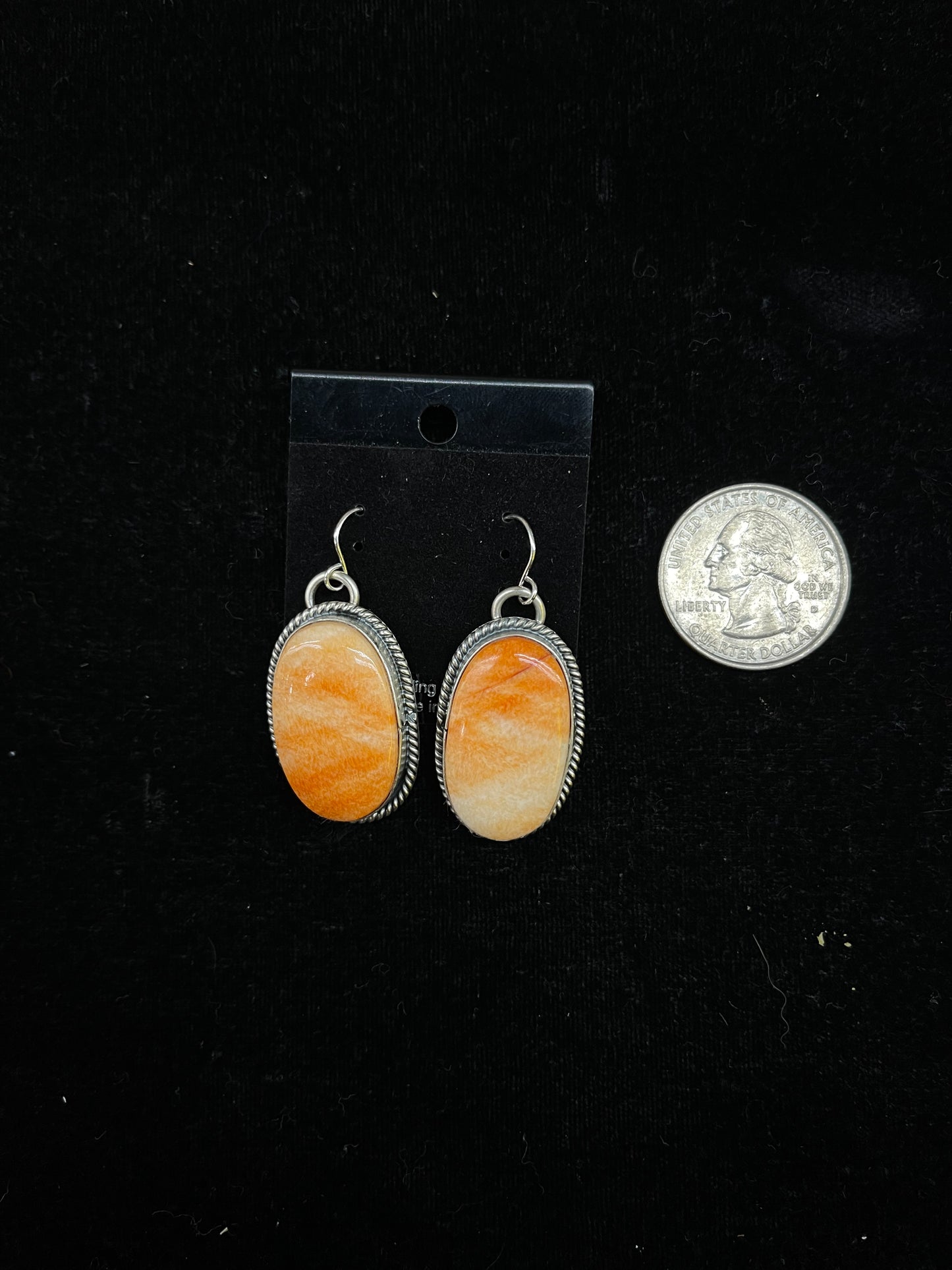 Orange Spiny Oyster Shell Dangle Earring By T. Nez Sr., Navajo