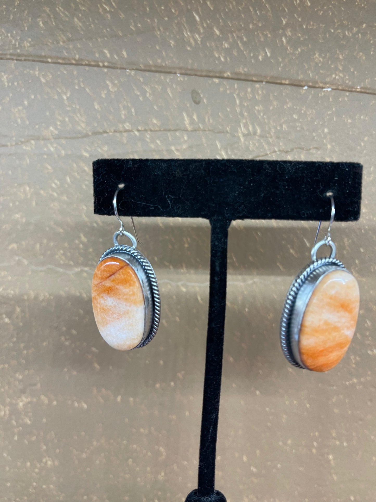 Orange Spiny Oyster Shell Dangle Earring By T. Nez Sr., Navajo