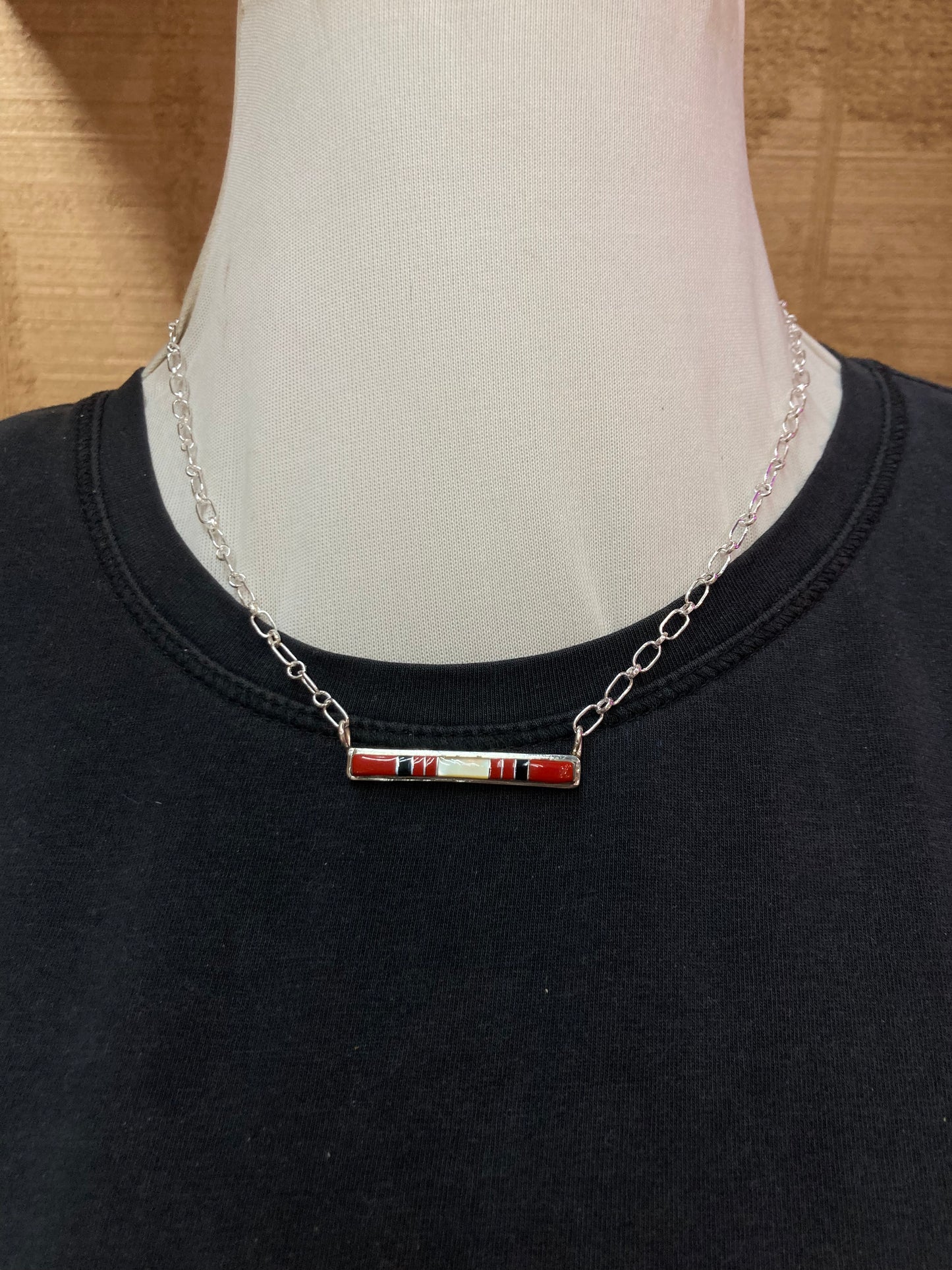 17” Inlay Bar Necklace by Roland Natachu, Zuni