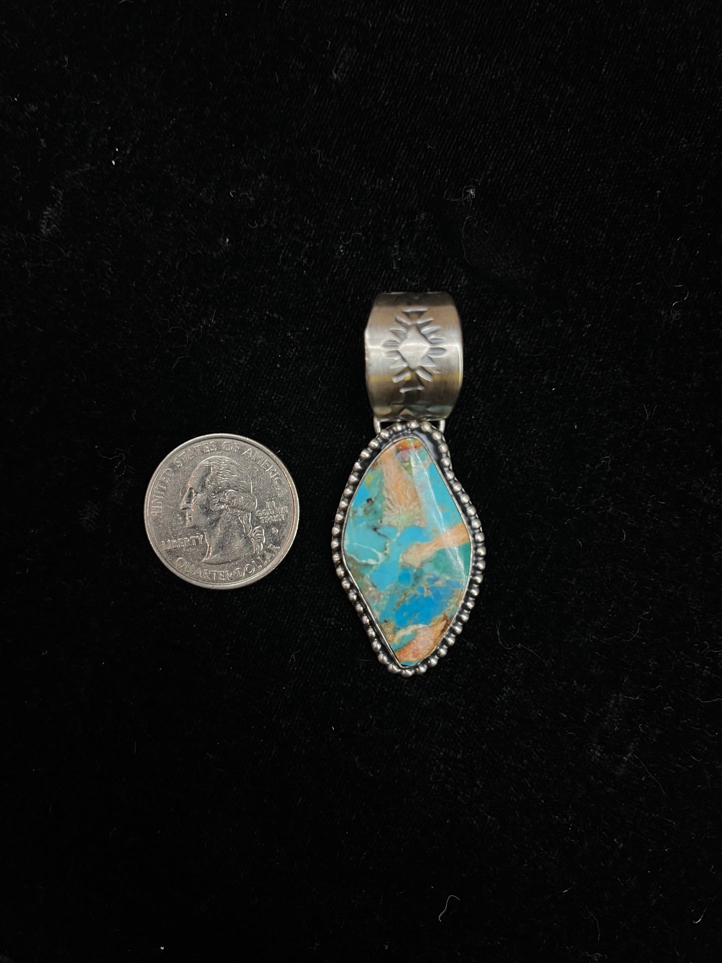 Spiny Turquoise Wavy Diamond Pendant with a 16mm bale By T. Nez. SR Navajo