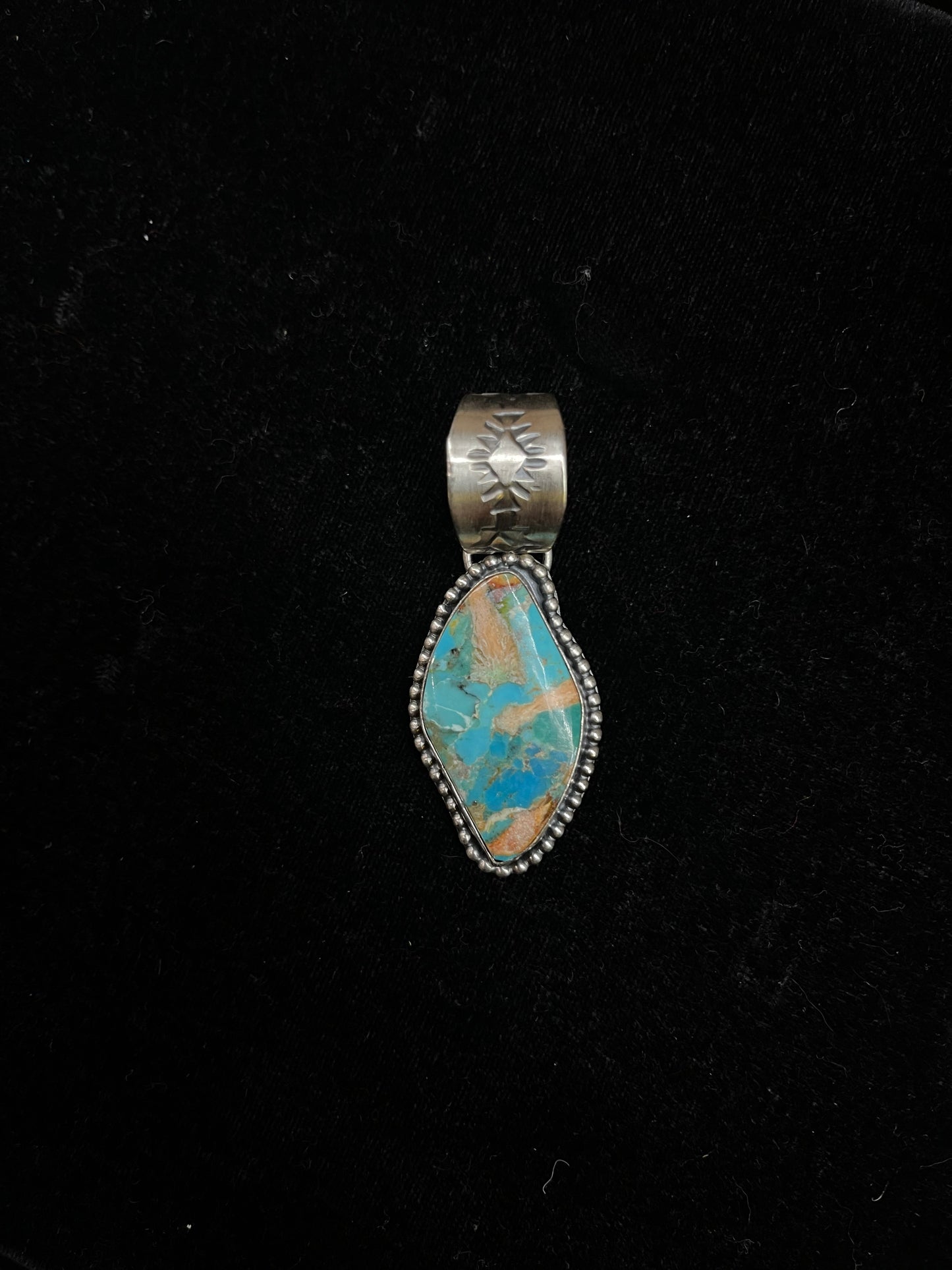 Spiny Turquoise Wavy Diamond Pendant with a 16mm bale By T. Nez. SR Navajo