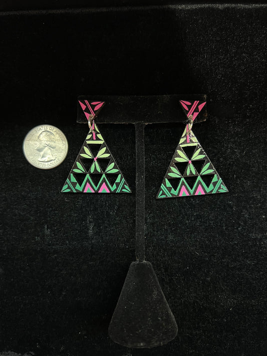 Hand Cut & Hand Painted Post Dangle Earrings by Micah Garcia Santo Domingo