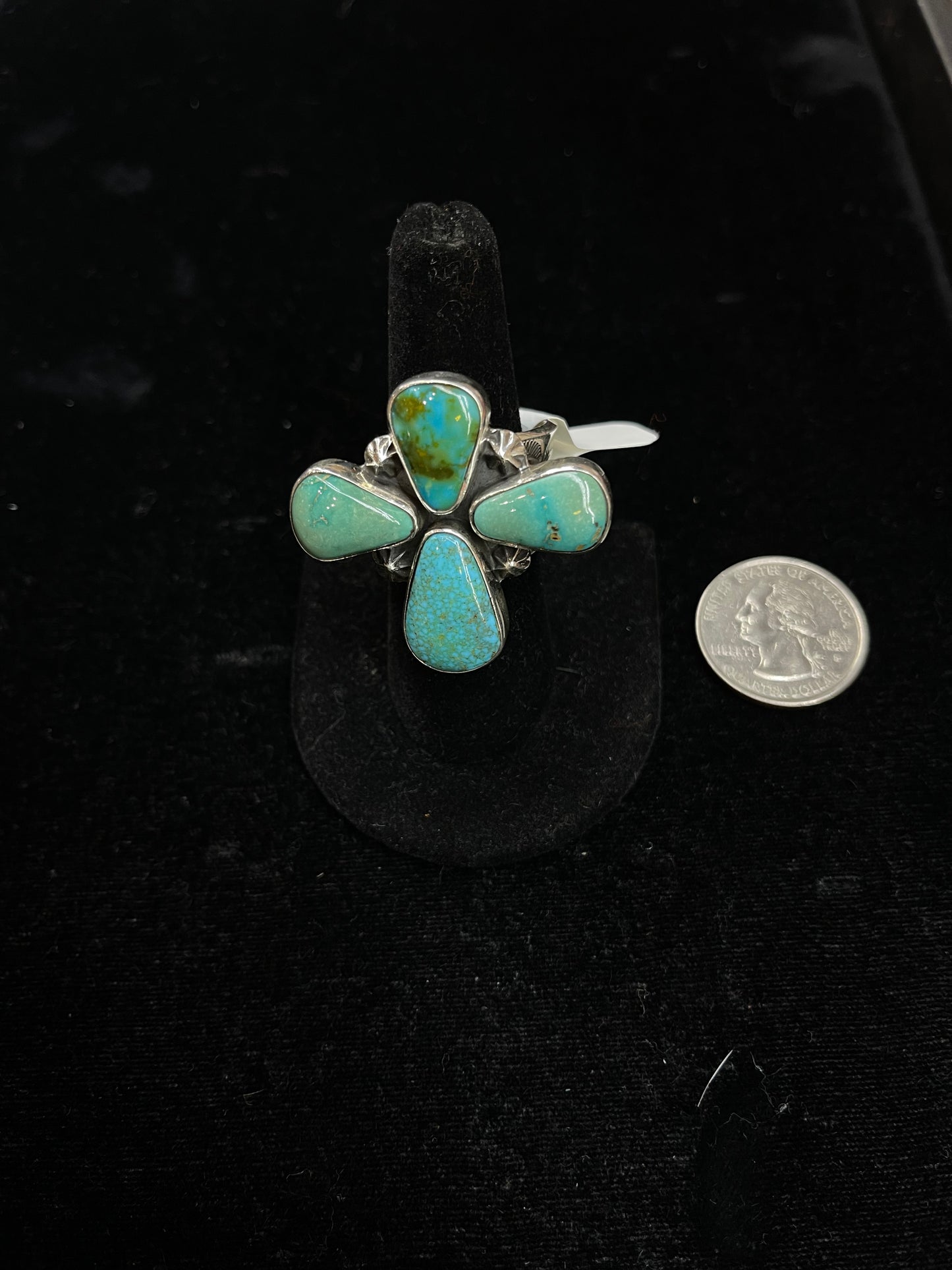 Adjustable Kingman Turquoise Cross Ring By Web