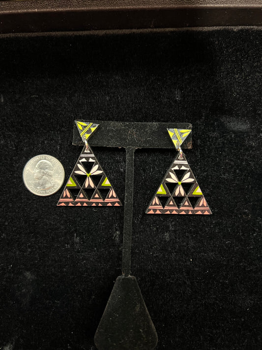 Hand Cut & Hand Painted Post Dangle Earrings by Micah Garcia, Santo Domingo