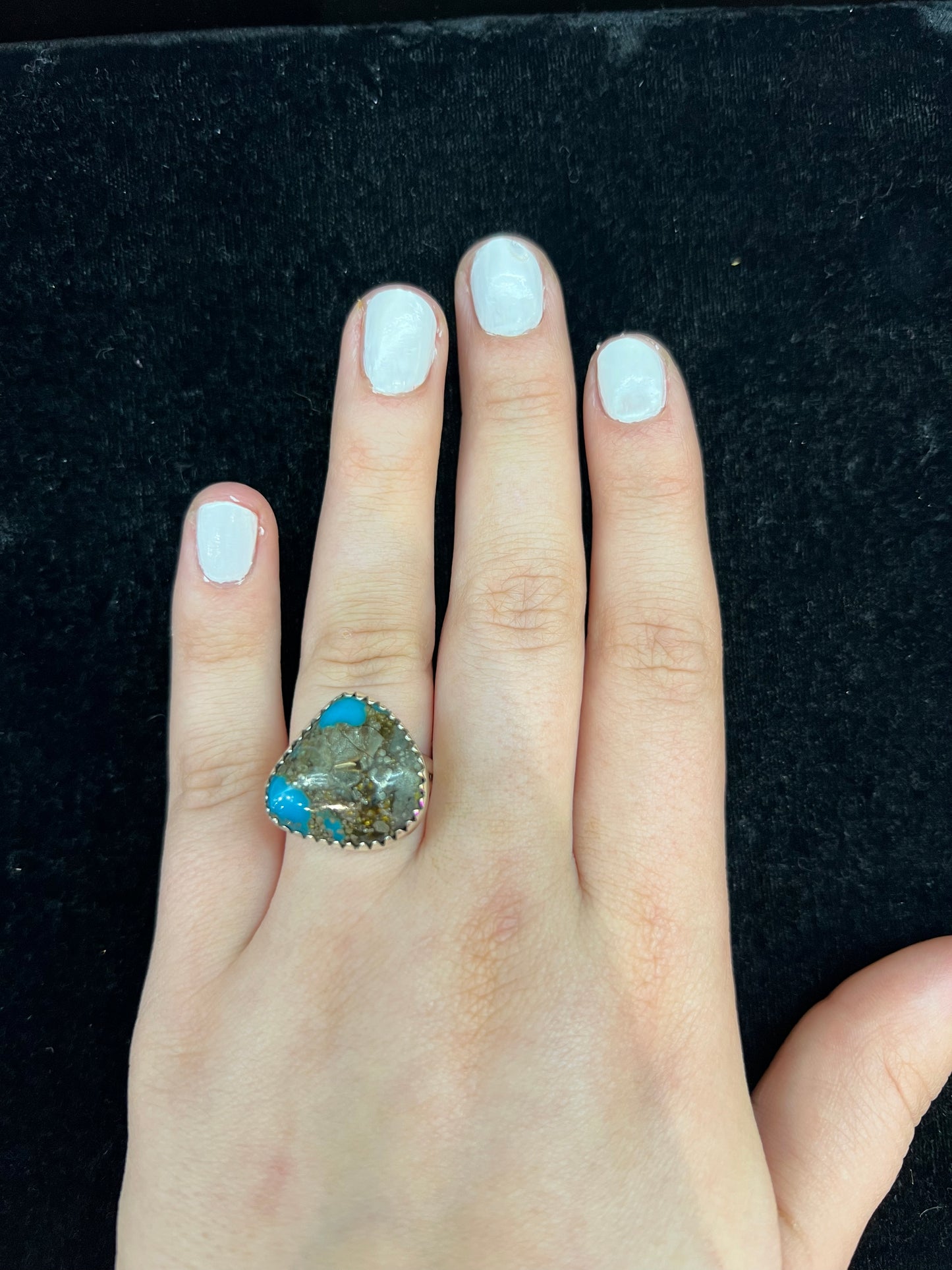 Natural Turquoise and Sterling Silver Ring (Size 8.0)