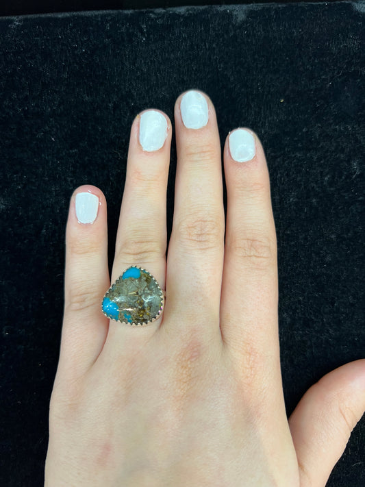 Natural Turquoise and Sterling Silver Ring (Size 8.0)