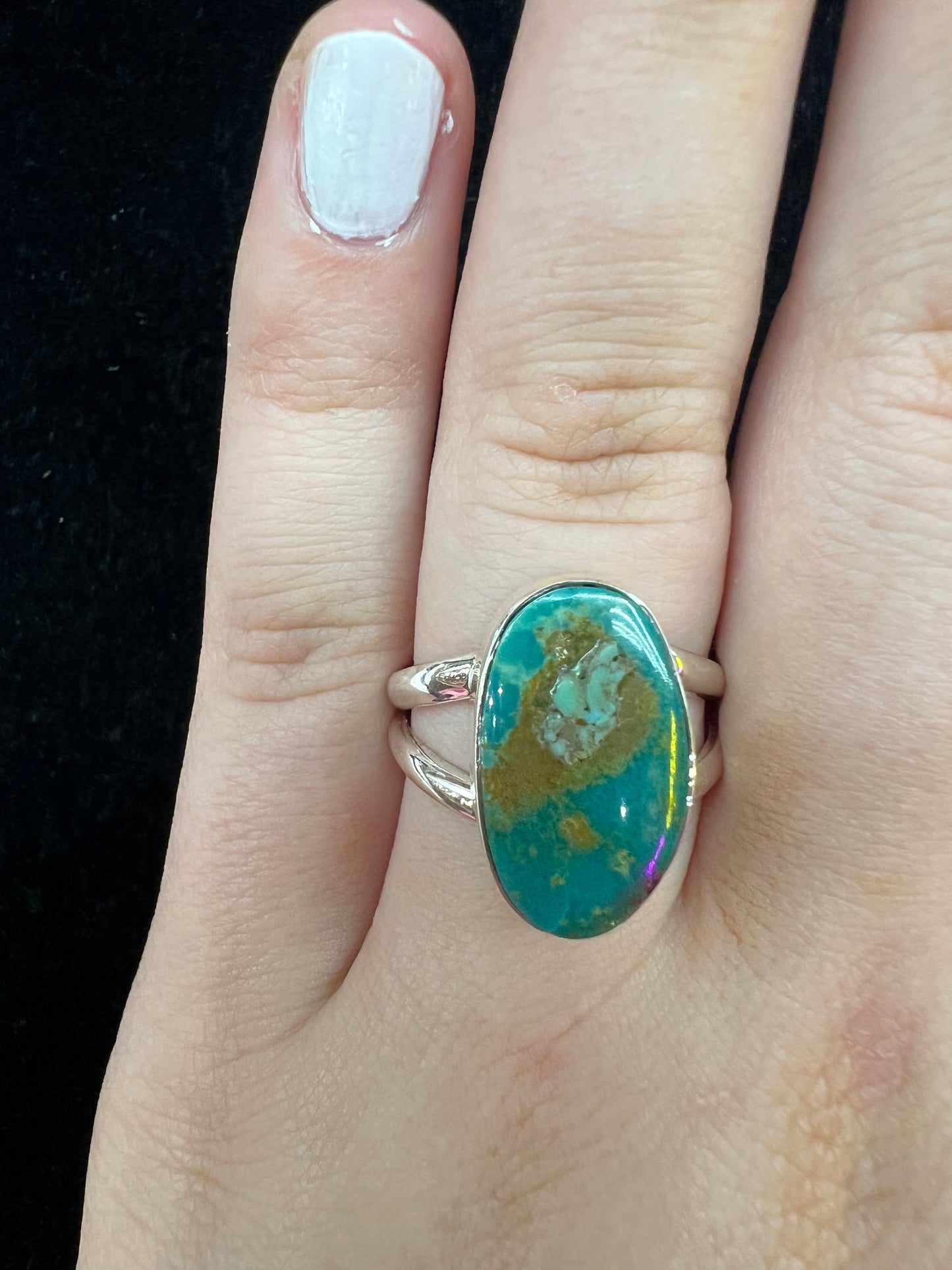 Natural Turquoise and Sterling Silver Ring (Size 8.0)