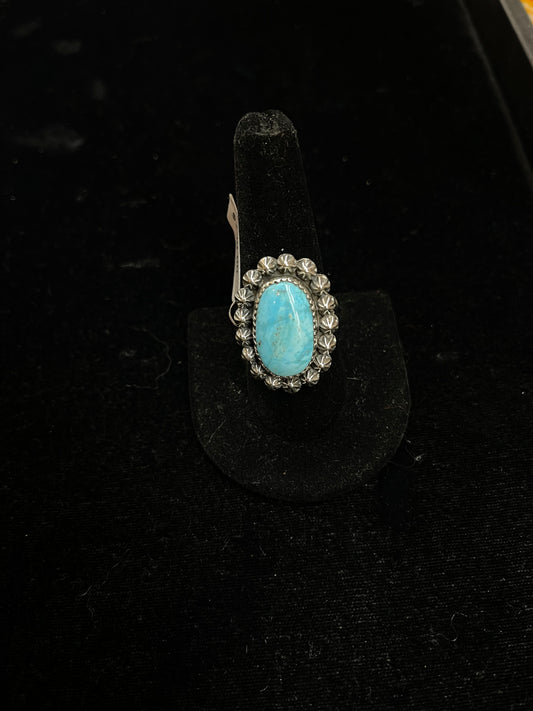 Size 7.0 Kingman Turquoise Oval Ring By Web