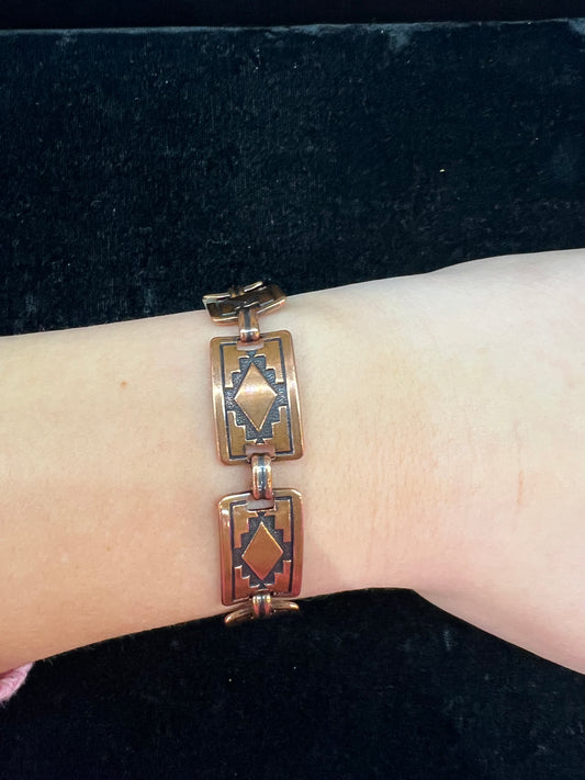Copper Link Bracelet with Stamping (7 1/2”)
