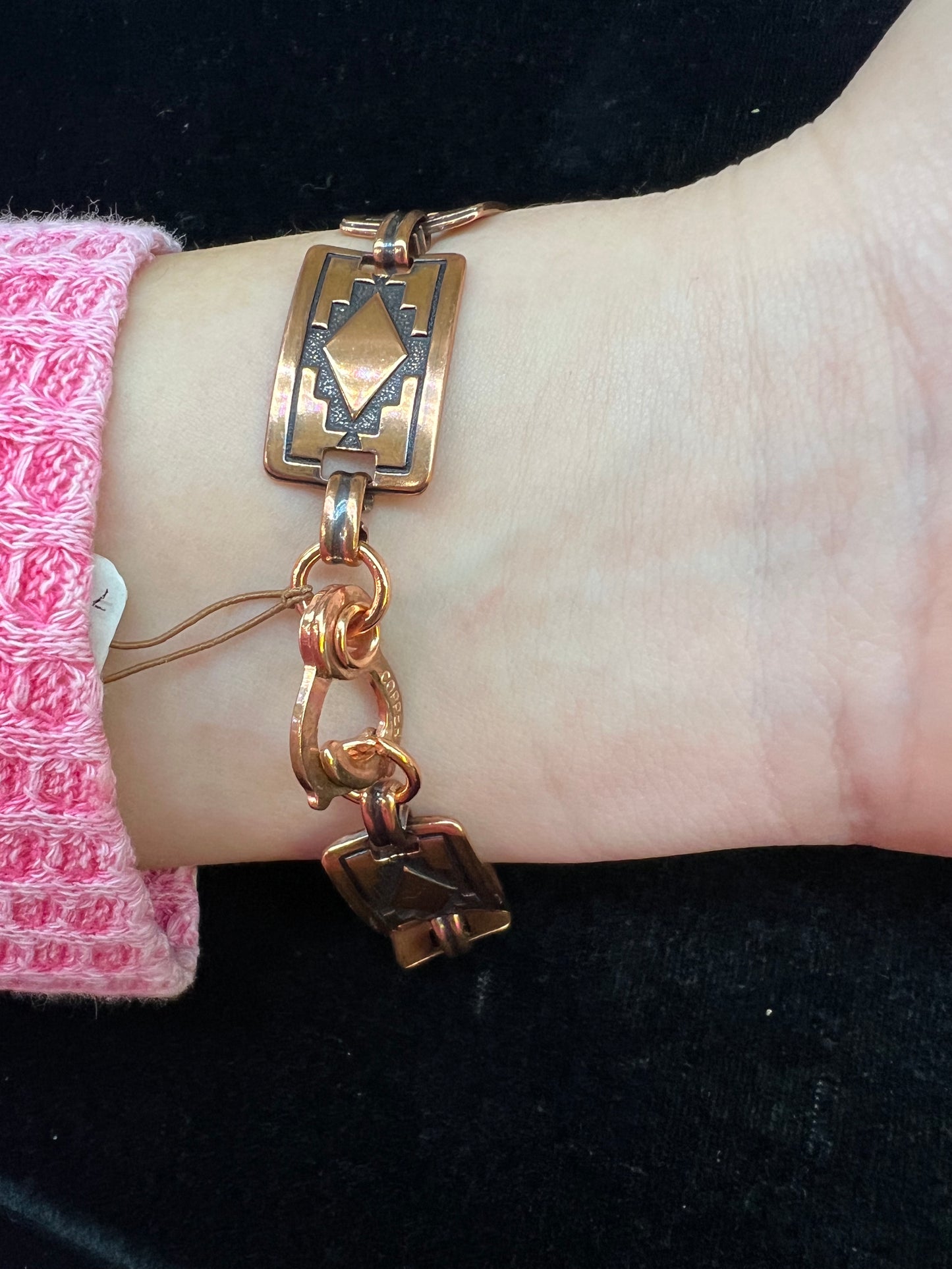 Copper Link Bracelet with Stamping (7 1/2”)