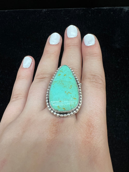 Larger Size Adjustable Turquoise Stone Ring by Philbert Nez Navajo (Fits sizes 9-12)