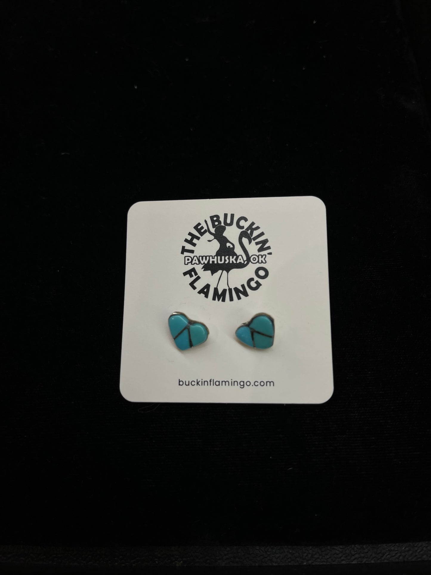 Sleeping Beauty Turquoise Inlay Heart Post Earring, Zuni