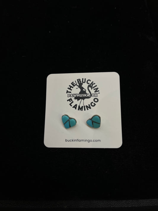 Sleeping Beauty Turquoise Inlay Heart Post Earring, Zuni