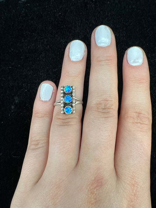 Dainty Three Blue Opals Ring (Size 5.5)