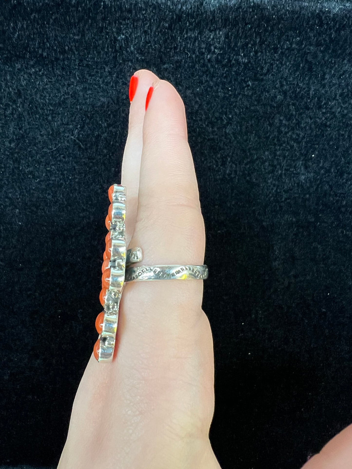 Adjustable Red Coral Cluster Ring (Fits Sizes 8.0-14.0)
