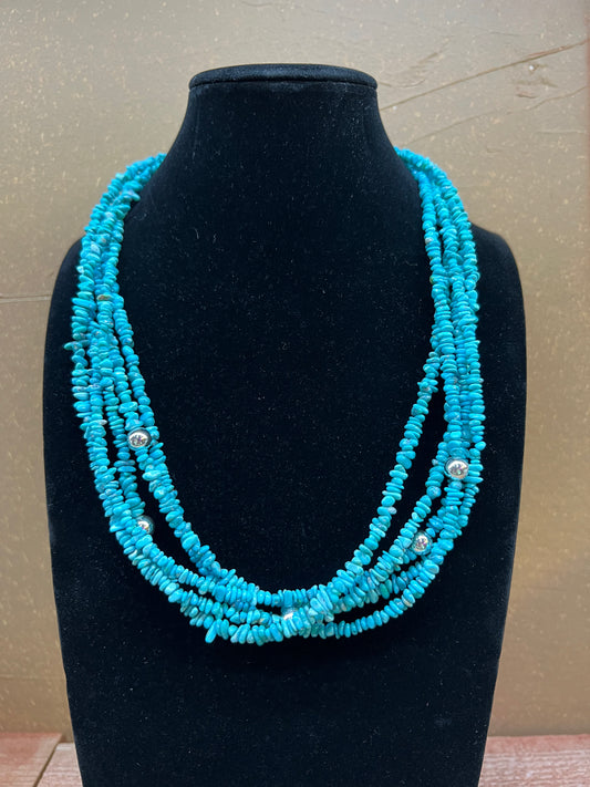 Natural Sleeping Beauty Turquoise Five Strand Necklace (22”)