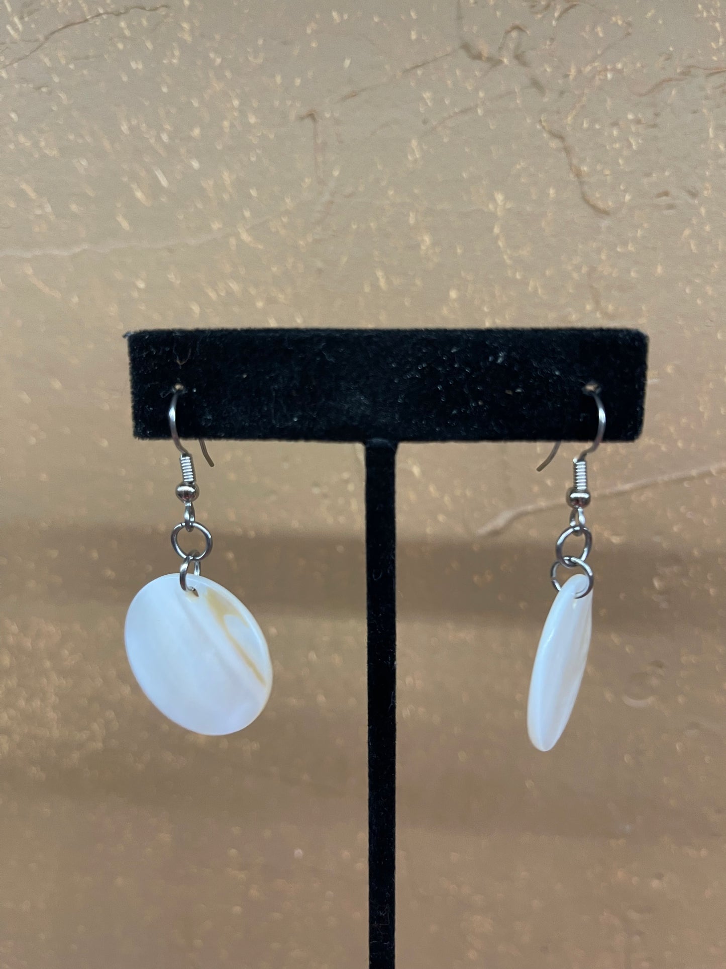 White Mother Of Pearl Dangle Earrings By Rhonda Kohnle, Osage