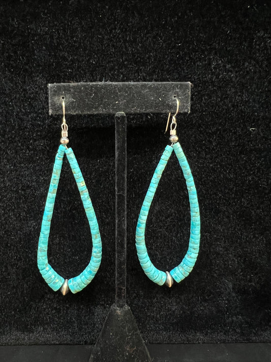 Graduated Heishi Beads with Disc Bead Dangle Earrings (3.5 inches long)