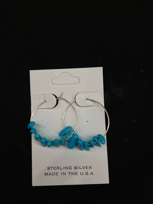 Sleeping Beauty Turquoise Nugget Hoop Earrings