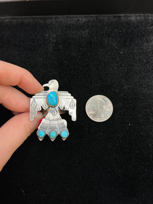 Thunderbird with Four Turquoise Stones Adjustable Ring by L.J.C (Fits sizes 5.0-12.0)