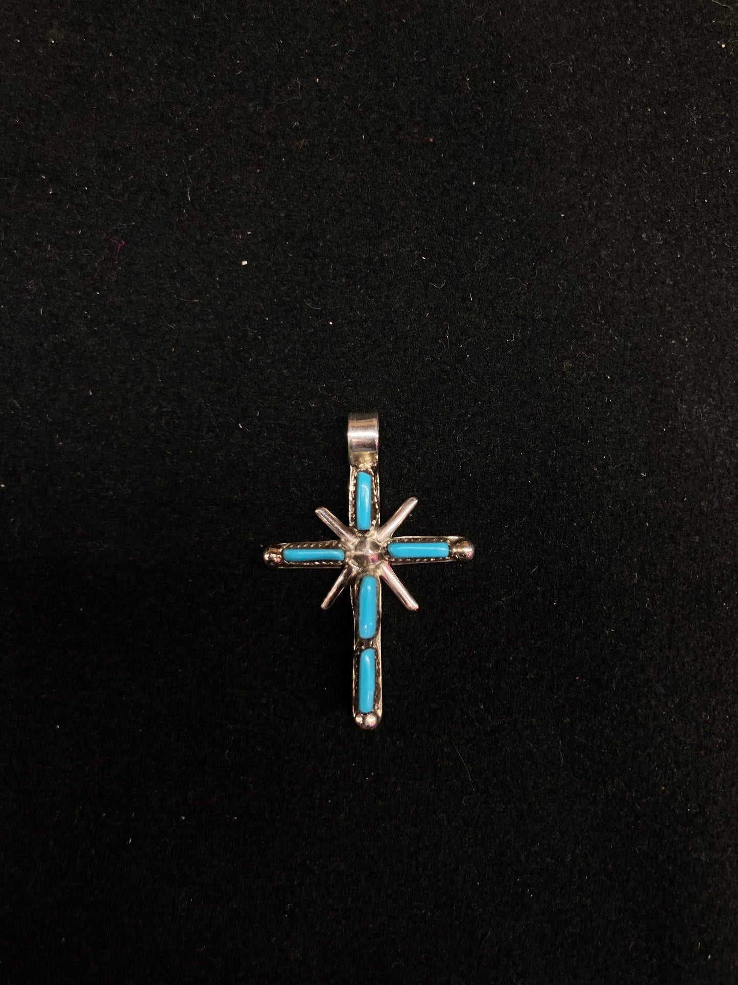 Sleeping Beauty Turquoise Cross Pendant with a 2.45mm Bale by Jill Peywa, Zuni