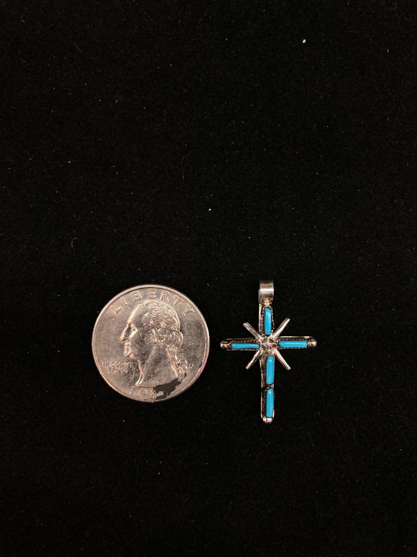 Sleeping Beauty Turquoise Cross Pendant with a 2.45mm Bale by Jill Peywa, Zuni