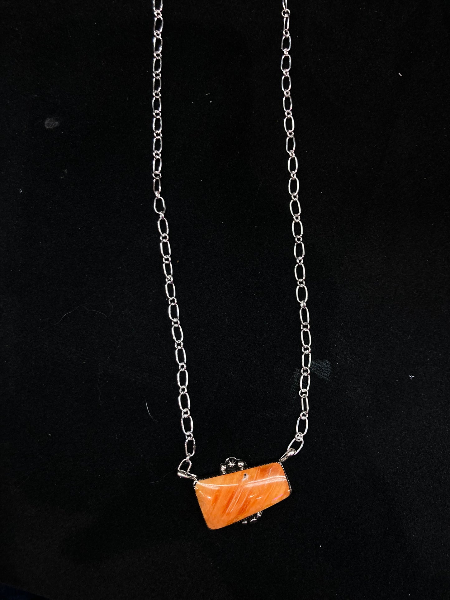 18” Orange Spiny Oyster Shell Necklace by Sheena Jack, Navajo
