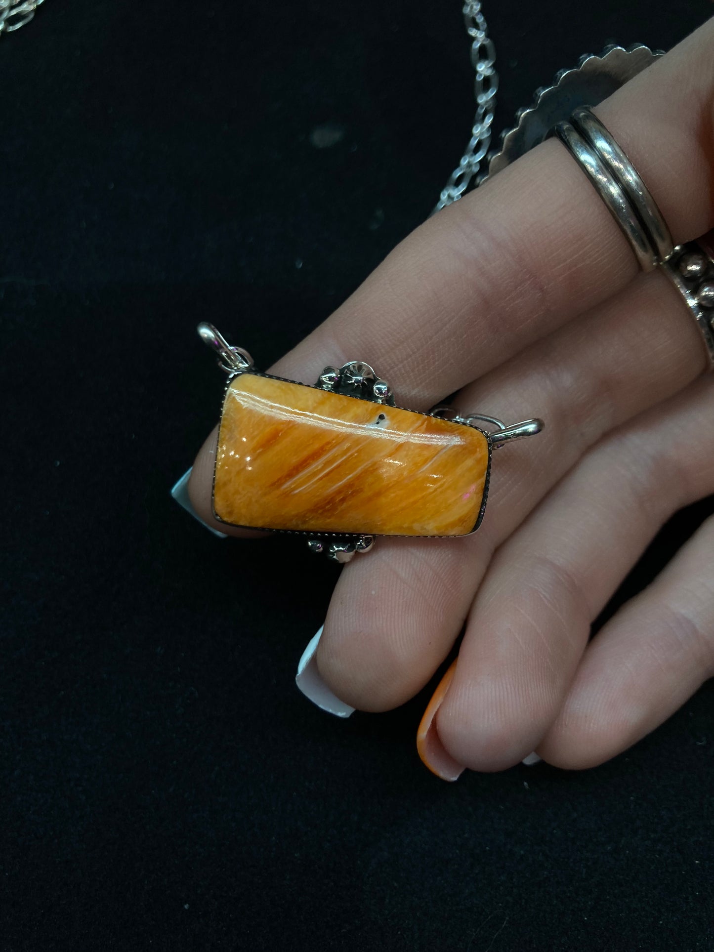 18” Orange Spiny Oyster Shell Necklace by Sheena Jack, Navajo