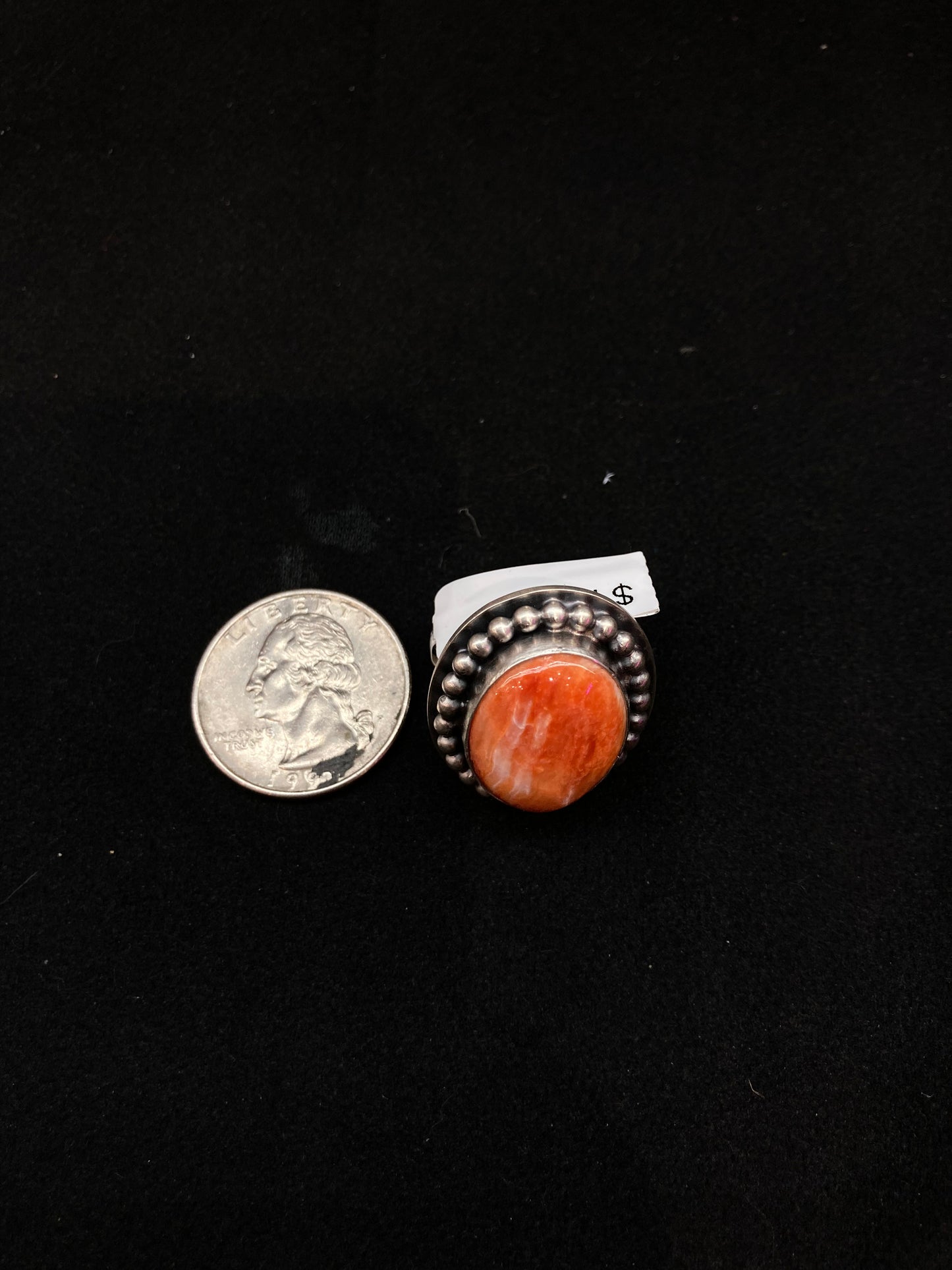 7.0 Orange Spiny Oyster Shell Ring by Calvin Delgarito, Navajo