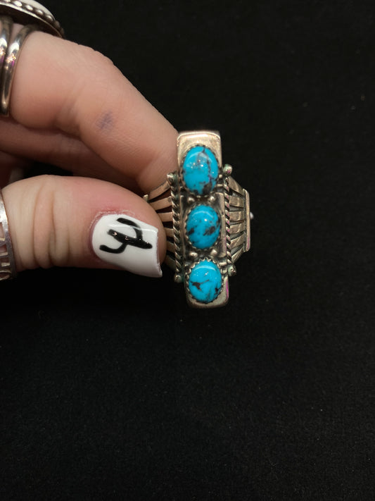 7.0 3 Stone Turquoise Ring by Russel Sam, Navajo