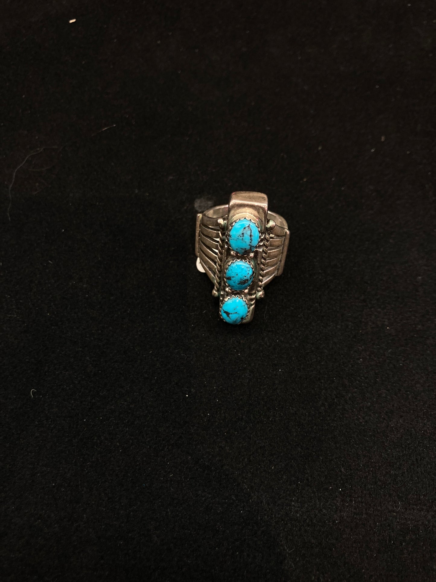 7.0 3 Stone Turquoise Ring by Russel Sam, Navajo
